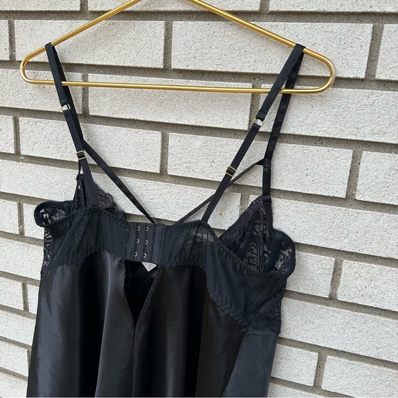 Plus Size Cacique Black Satin Silk Lace Underwire Slip Chemise Boudoir Set 18/20 - Picture 10 of 10